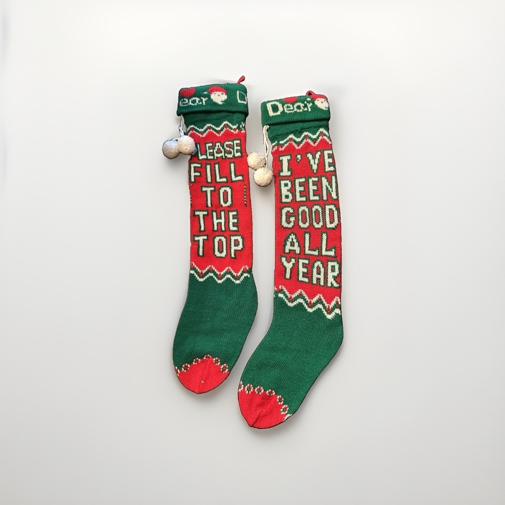 Christmas Knitted Stocking Pom Poms - Set Of 2 I've Been Good Fill It To the Top